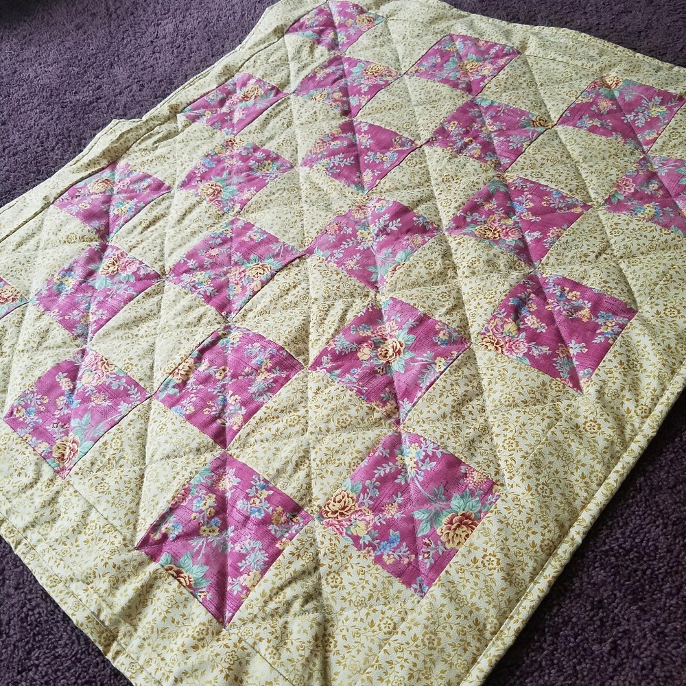 Handmade Pink and Gold Baby Quilt